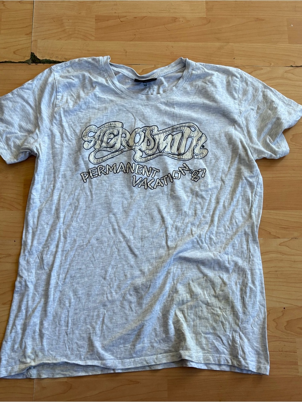 AEROSMITH permanent Vacation 87’ Gray T-shirt Size L Women RAG DOLL Y21